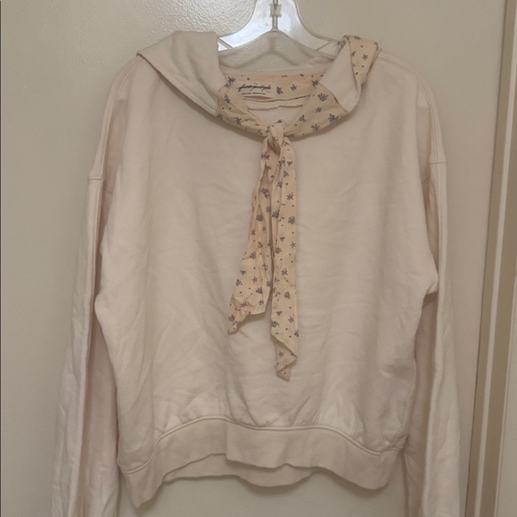 Free People buttercup headscarf Cream Sweatshirt with Floral Hood - Picture 3 of 4